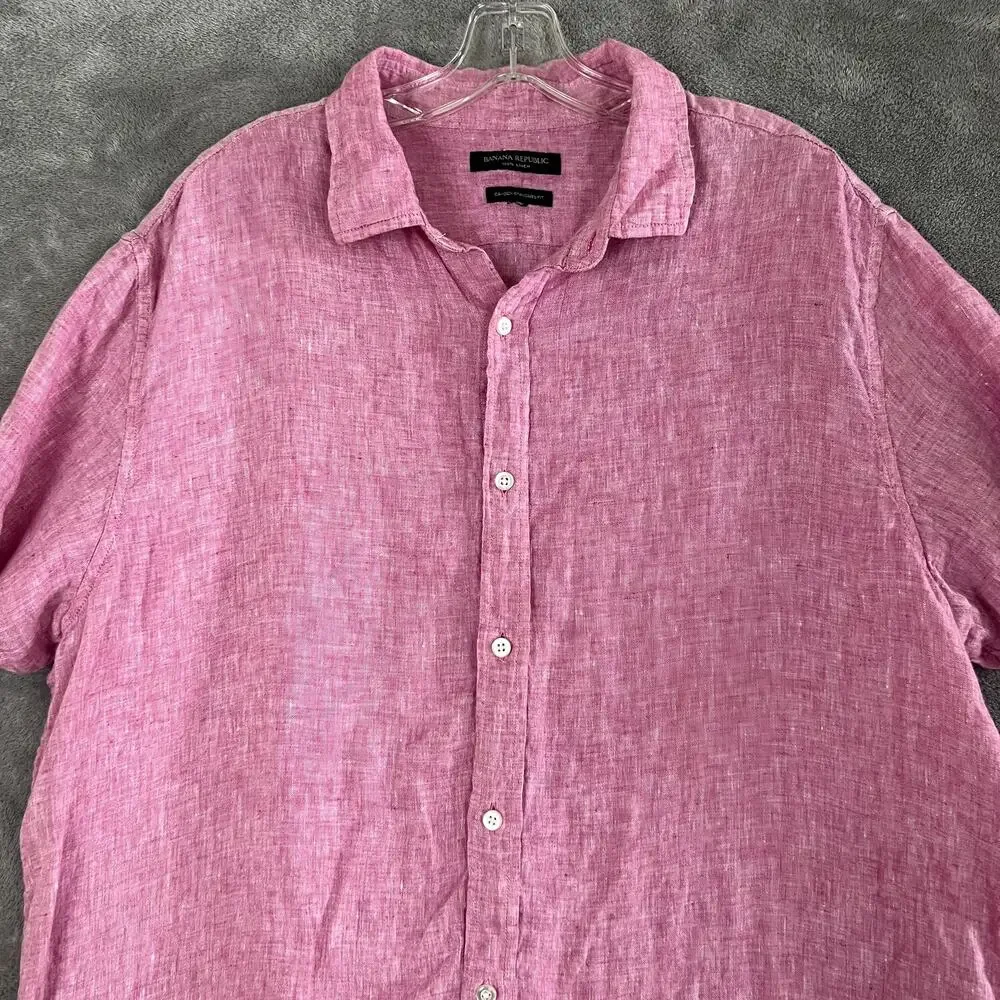 Banana Republic Camden Standard‎ Fit Button Down Shirt Mens L Pink 100% Linen